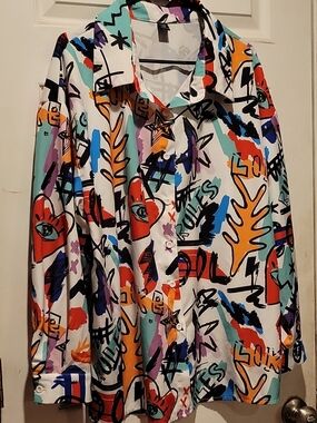 Colorful Graffiti Print Button-Up Shirt